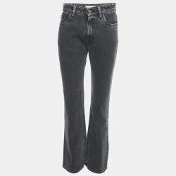 Miu Miu Charcoal Black Logo Applique Denim Straight Leg Jeans S Waist 26"