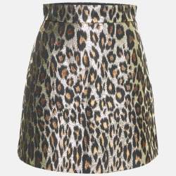 Miu Miu Gold Leopard Pattern Lurex Mini Skirt S