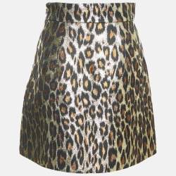 Miu Miu Gold Leopard Pattern Lurex Mini Skirt S