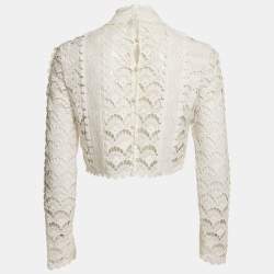 Miu Miu White Floral Lace Long Sleeve Crop Top S