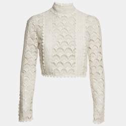 Miu Miu White Floral Lace Long Sleeve Crop Top S