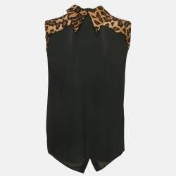 Miu Miu Black Crepe Contrast Collar Detail Sleeveless Top S