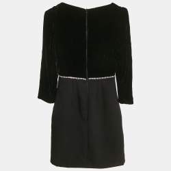 Miu Miu Black Velvet and Wool Crystal Bow Detail Mini Dress XS