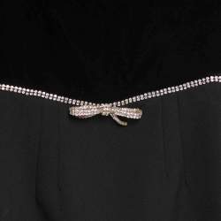 Miu Miu Black Velvet and Wool Crystal Bow Detail Mini Dress XS