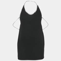 Miu Miu Black Crystals Embellished Neckline Cady Dress S