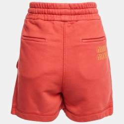 Pre Owned Miu Miu Red Logo Embroidered Cotton Knit Shorts S