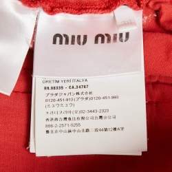 Pre Owned Miu Miu Red Logo Embroidered Cotton Knit Shorts S