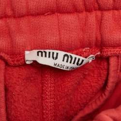 Pre Owned Miu Miu Red Logo Embroidered Cotton Knit Shorts S