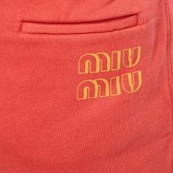 Pre Owned Miu Miu Red Logo Embroidered Cotton Knit Shorts S