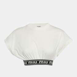 Miu Miu White Logo Tape Detail Crop Top XS