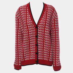 Miu Miu Red Wool Logo Knitted Cardigan EU 36