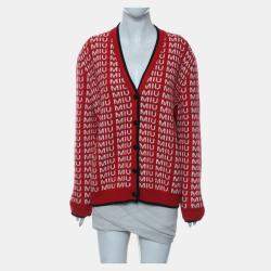 Miu Miu Red Wool Logo Knitted Cardigan EU 36