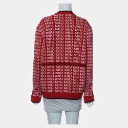 Miu Miu Red Wool Logo Knitted Cardigan EU 36