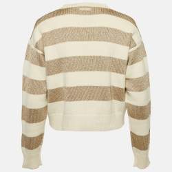 Miu Miu Cream Striped Lurex Knit Sweater S