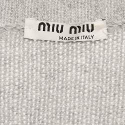 Miu Miu Grey Rib Knit Ruffled Crop Cardigan S