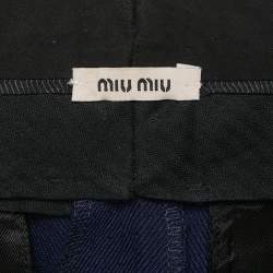Miu Miu Blue Wool Drill Wide-Leg Pleated Trousers XS