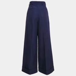 Miu Miu Blue Wool Drill Wide-Leg Pleated Trousers XS