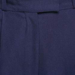 Miu Miu Blue Wool Drill Wide-Leg Pleated Trousers XS