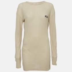 Miu Miu Beige Cotton Knit Logo-Patch Mini Dress XS
