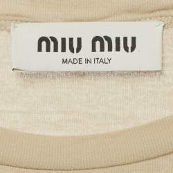 Miu Miu Beige Cotton Knit Logo-Patch Mini Dress XS