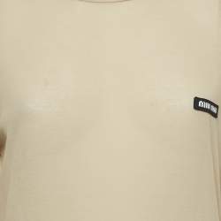 Miu Miu Beige Cotton Knit Logo-Patch Mini Dress XS