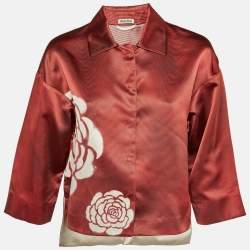 Miu Miu Burgundy Floral Printed Silk Oversized Shirt S