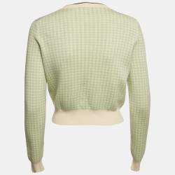 Miu Miu Green Houndstooth Wool Button Front Cardigan M
