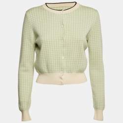 Miu Miu Green Houndstooth Wool Button Front Cardigan M