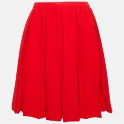 Miu Miu Red Crepe Pleated Mini Skirt M