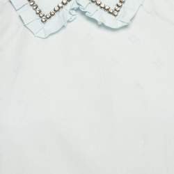 Miu Miu Blue Embroidered Cotton Ruffled Collar Sleeveless Shirt S