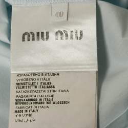 Miu Miu Blue Embroidered Cotton Ruffled Collar Sleeveless Shirt S