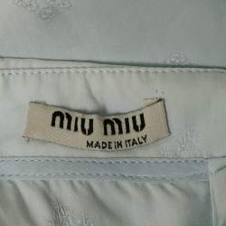 Miu Miu Blue Embroidered Cotton Ruffled Collar Sleeveless Shirt S