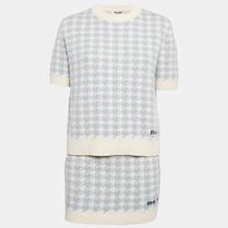 Miu Miu Blue Houndstooth Cashmere Top and Skirt Set S/XS