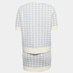 Miu Miu Blue Houndstooth Cashmere Top and Skirt Set S/XS
