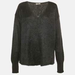 Miu Miu Black Mohair Wool V-Neck Sweater S