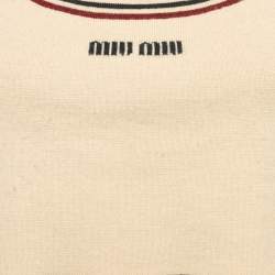 مملوكة مسبقًا Miu Miu Beige Logo Intarsia Cashmere Crop Top M