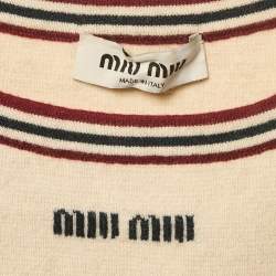 مملوكة مسبقًا Miu Miu Beige Logo Intarsia Cashmere Crop Top M