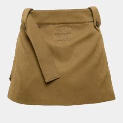 Miu Miu Green Wool Button Detail Mini Skirt S