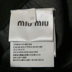 Pre Owned Miu Miu Grey Logo Ribbed Waistband Wool Trousers S