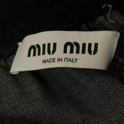 Pre Owned Miu Miu Grey Logo Ribbed Waistband Wool Trousers S