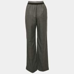 Pre Owned Miu Miu Grey Logo Ribbed Waistband Wool Trousers S