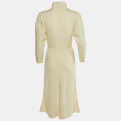 Miu Miu Cream Crepe Neck Tie Detail Midi Dress M