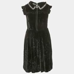 Miu Miu Black Embellished Velvet Ruffled Mini Dress S