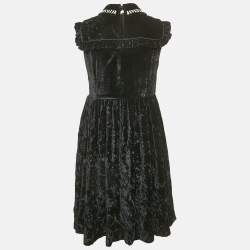 Miu Miu Black Embellished Velvet Ruffled Mini Dress S