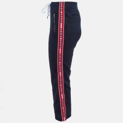 Pre Owned Miu Miu Navy Blue Cotton Knit Side Strip Detail Track Pants M