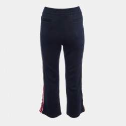 Pre Owned Miu Miu Navy Blue Cotton Knit Side Strip Detail Track Pants M