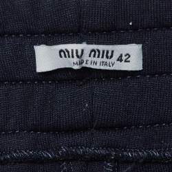 Pre Owned Miu Miu Navy Blue Cotton Knit Side Strip Detail Track Pants M