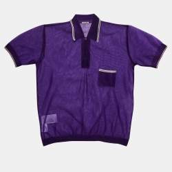 Miu Miu Purple Mesh Sheer Polo T-Shirt L 