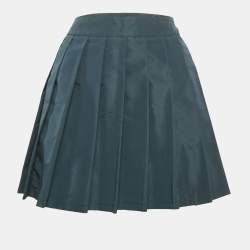 Miu Miu Teal Blue Silk Blend Pleated Mini Skirt S