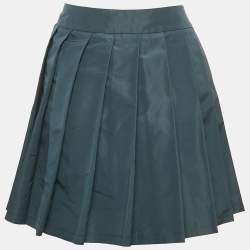 Miu Miu Teal Blue Silk Blend Pleated Mini Skirt S